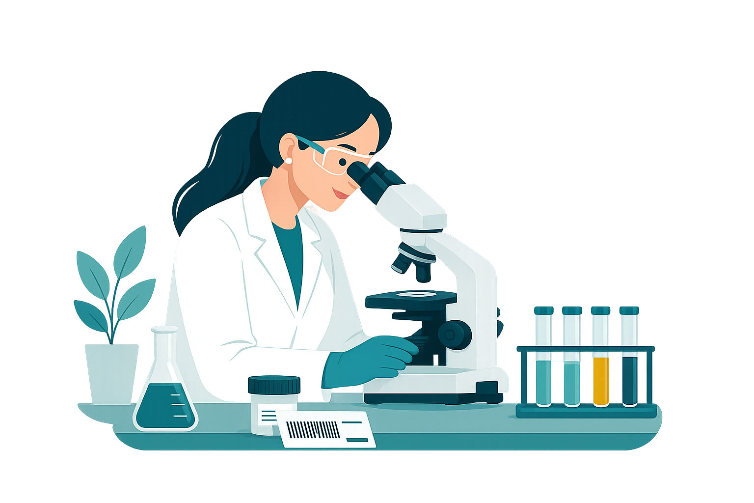 Lab scientist working at a microscope